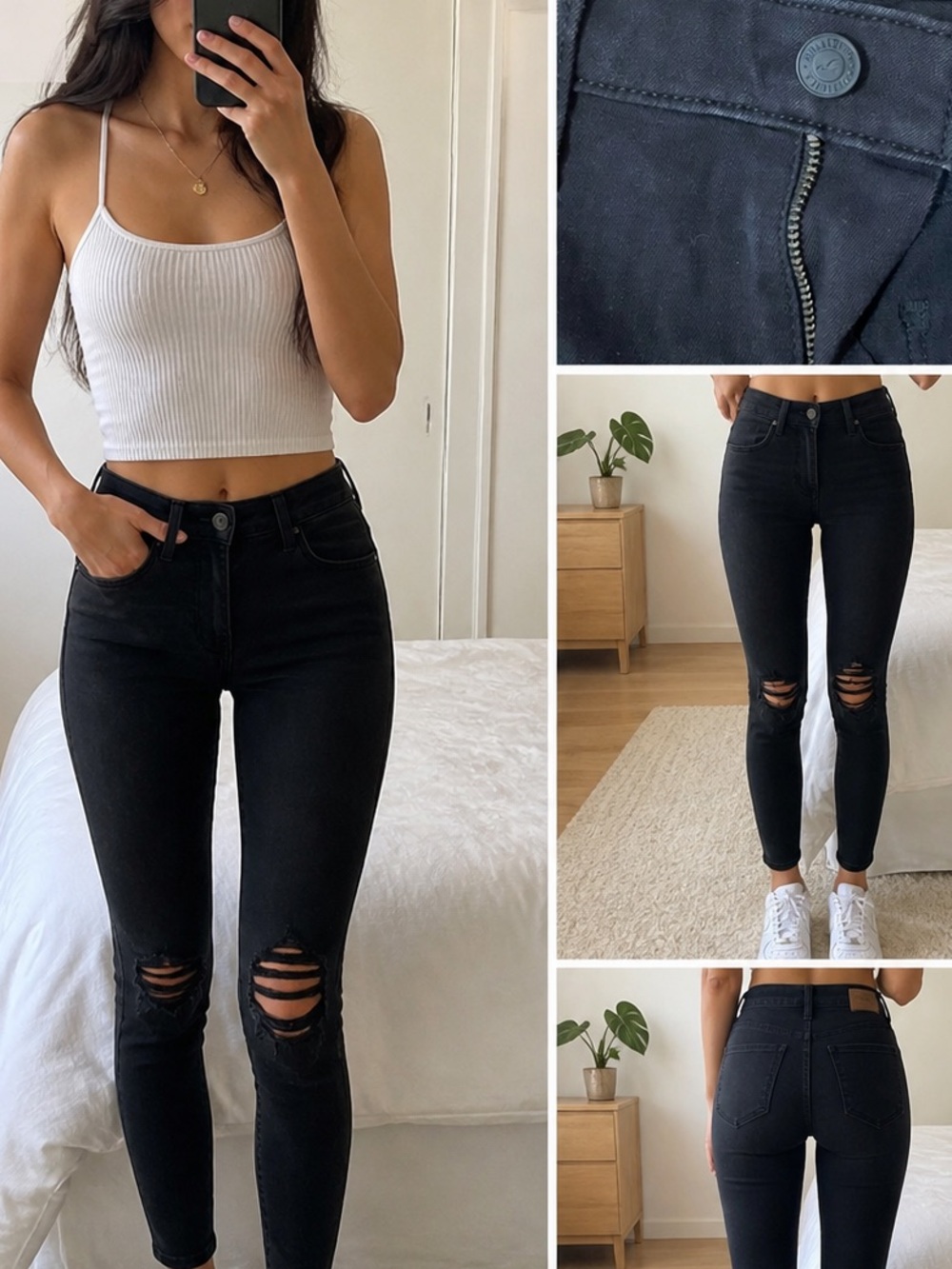 Hollister Men's Black Skinny High-Rise Crop Jeans